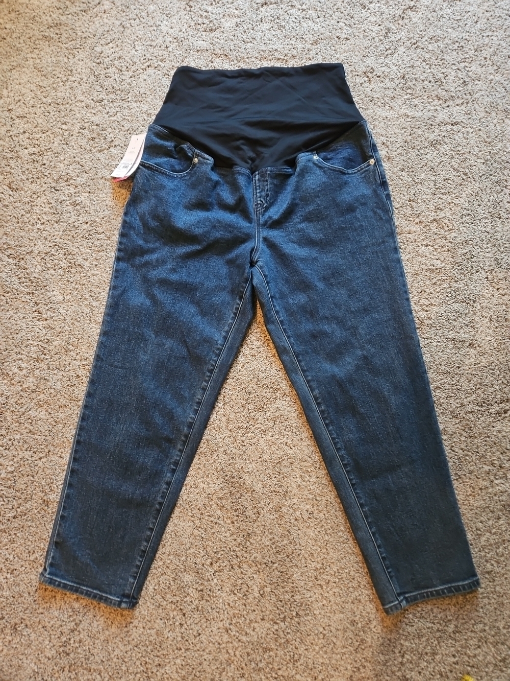 Ingrid & Isabel Dark Blue Maternity Straight-Leg Jeans with Black Panel